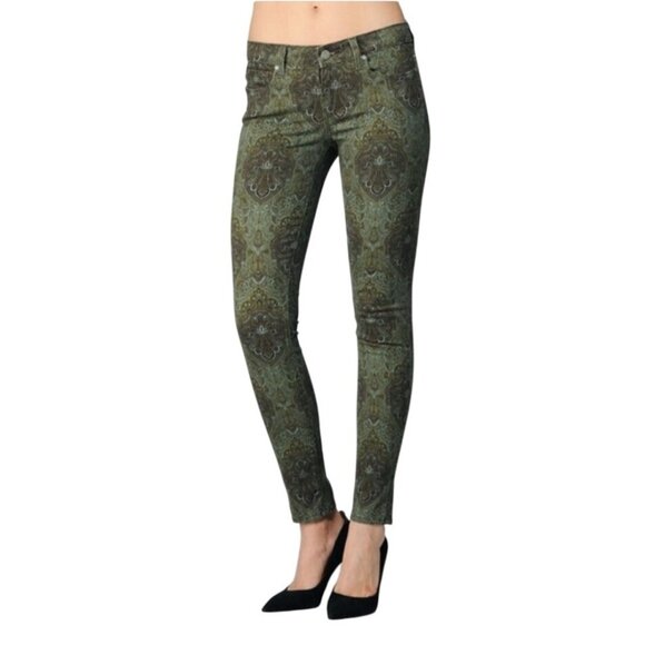 Paige Verdugo Ultra Skinny Paisley Print Jeans Size 25 Green/Blue Stretch Denim - Picture 1 of 9